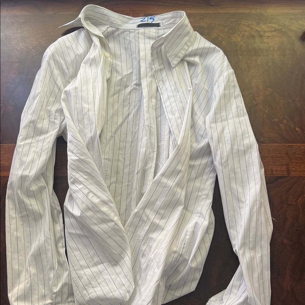 Z Zegna White and Gray Striped Button Down Shirt